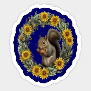 Gray Squirrel With Yellow Flower Wreath Kentucky State Tattoo Art Sticker